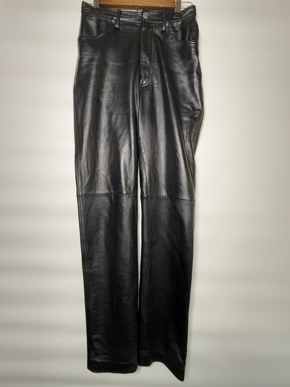 Vintage Wrangler Black Leather Pants High Rise 90s Minimalist Biker - Picture 5 of 16